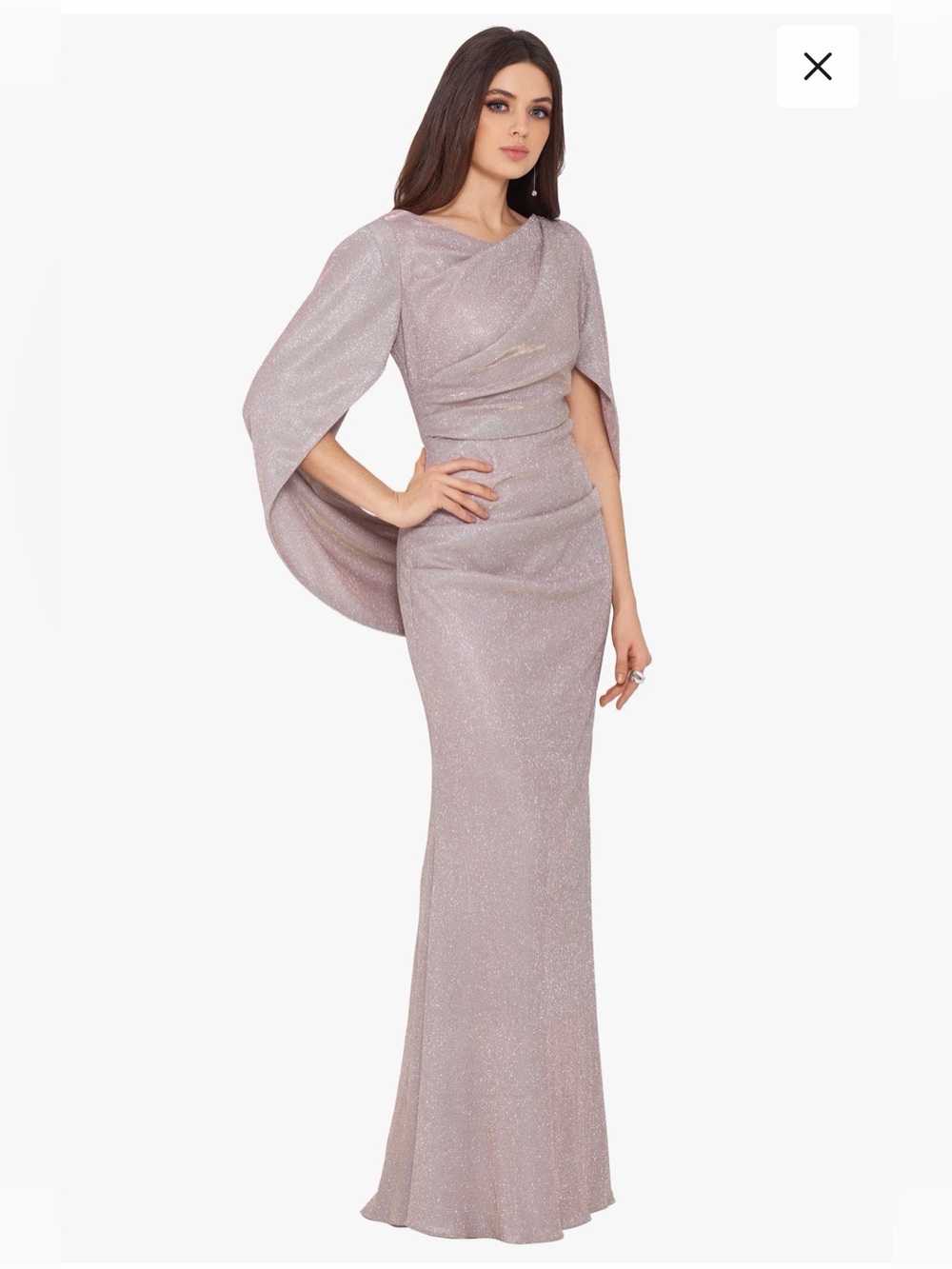 Betsy & Adam Cape Sleeve Trumpet Gown
